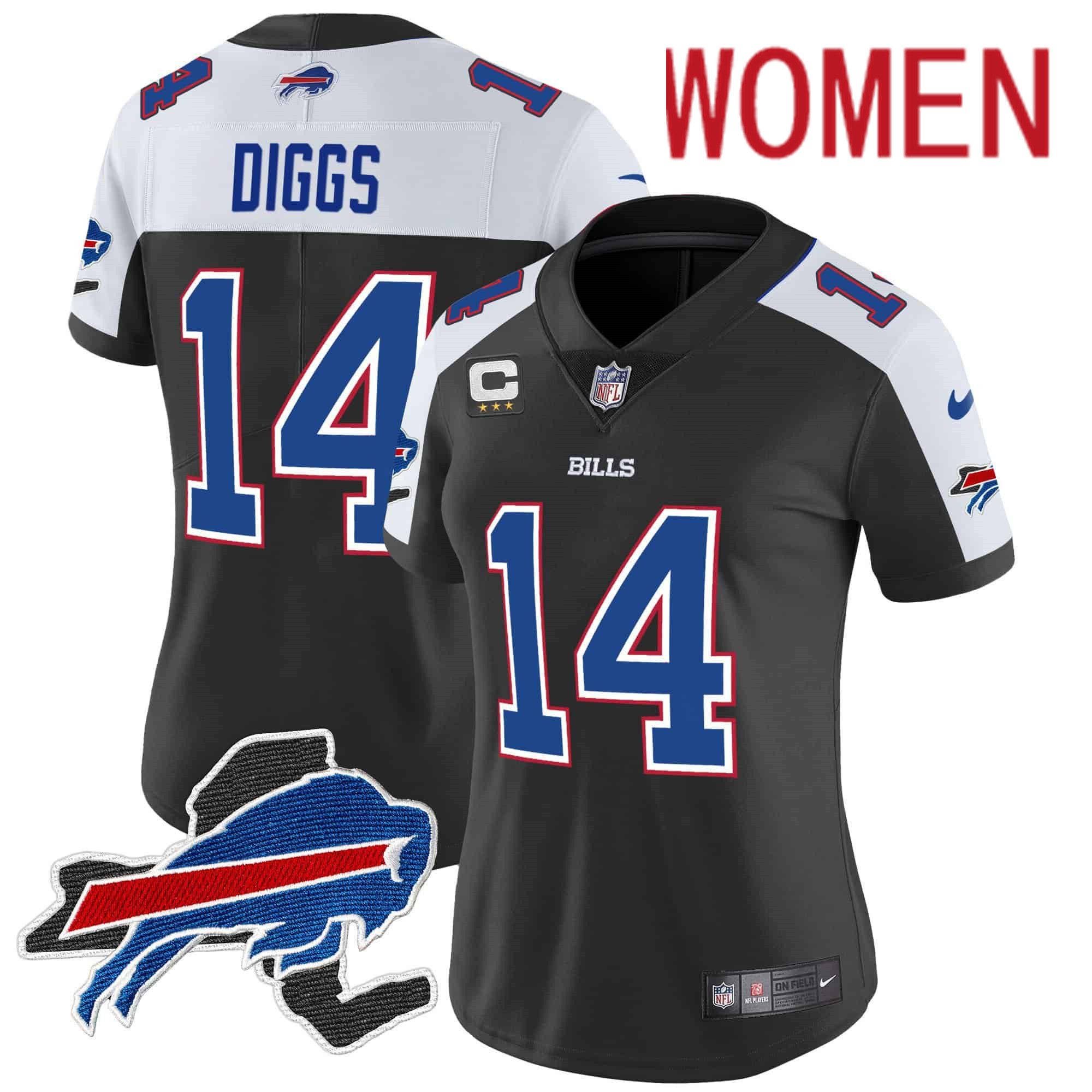 Women Buffalo Bills #14 Diggs Black 2024 Nike Patch Vapor Limited NFL Jersey->customized nfl jersey->Custom Jersey